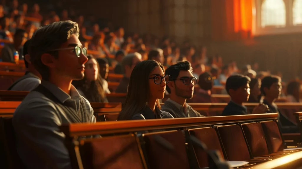 students sitting in lecture hall - ai note taking tools